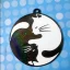 Keychain Round Black and White Embroidered Holographic Glow Tai Chi